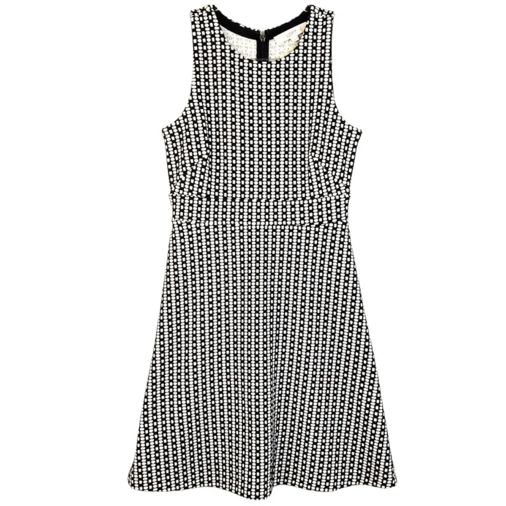NEW $80 Ann Taylor LOFT Sleeveless Knee-Length Fit & Flare Dress Black Geo Print - Picture 1 of 16
